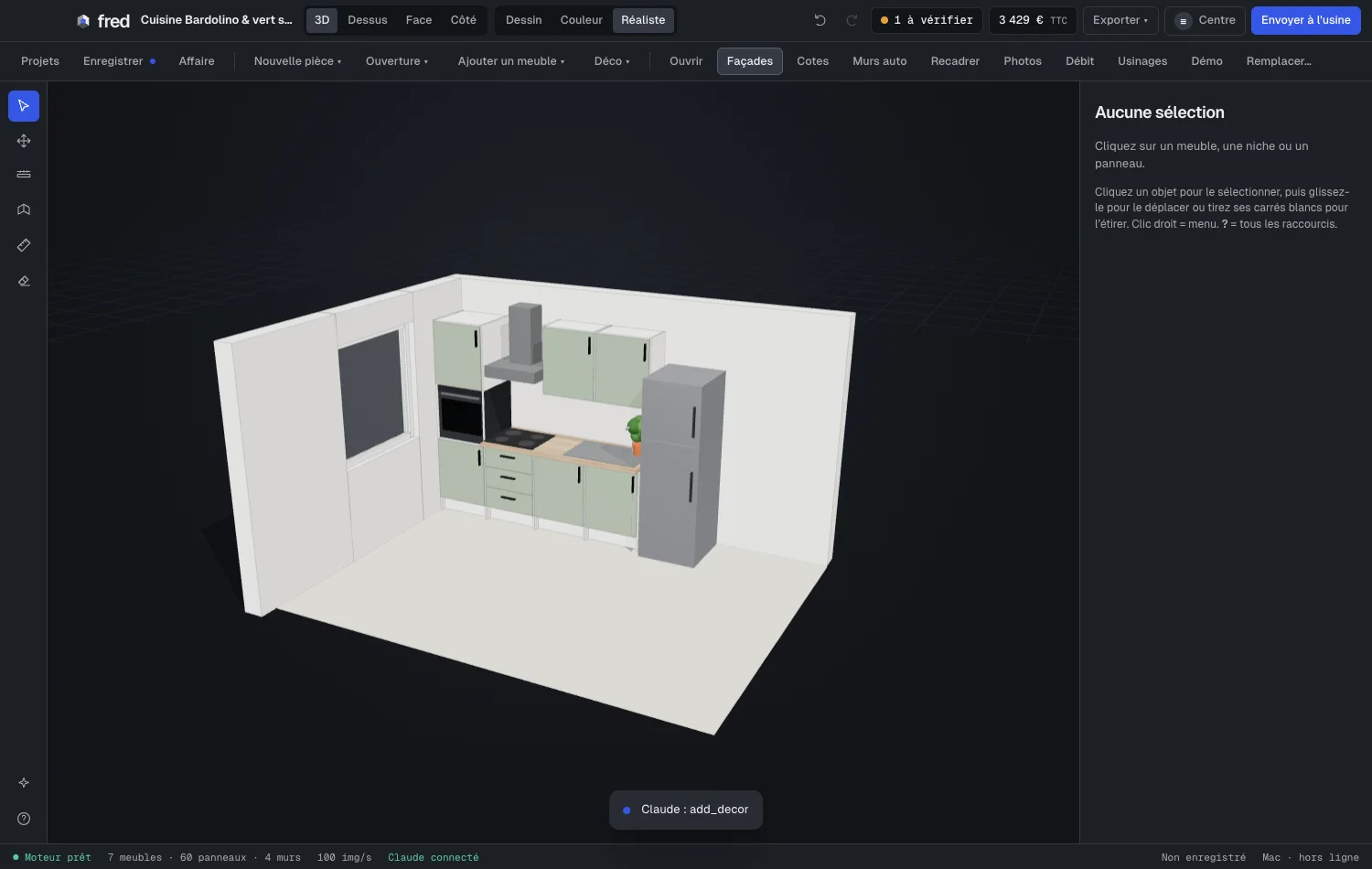 FRED : une cuisine complète en vue 3D