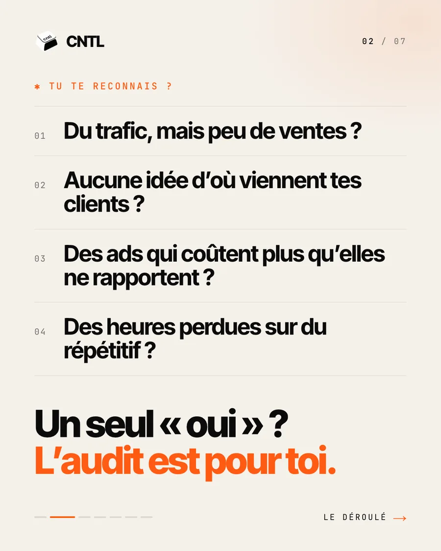 Carrousel Instagram : l’audit gratuit CNTL, slide 2 sur 7