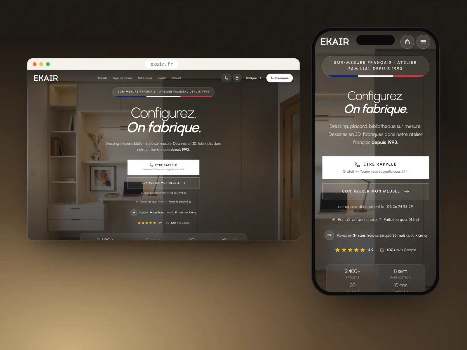 EKAIR : site sur ordinateur et mobile