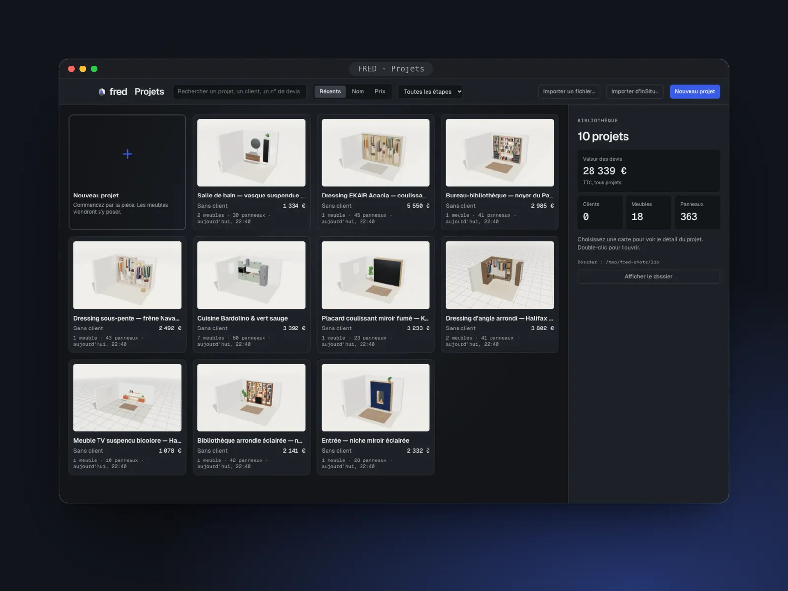 FRED : tableau des projets